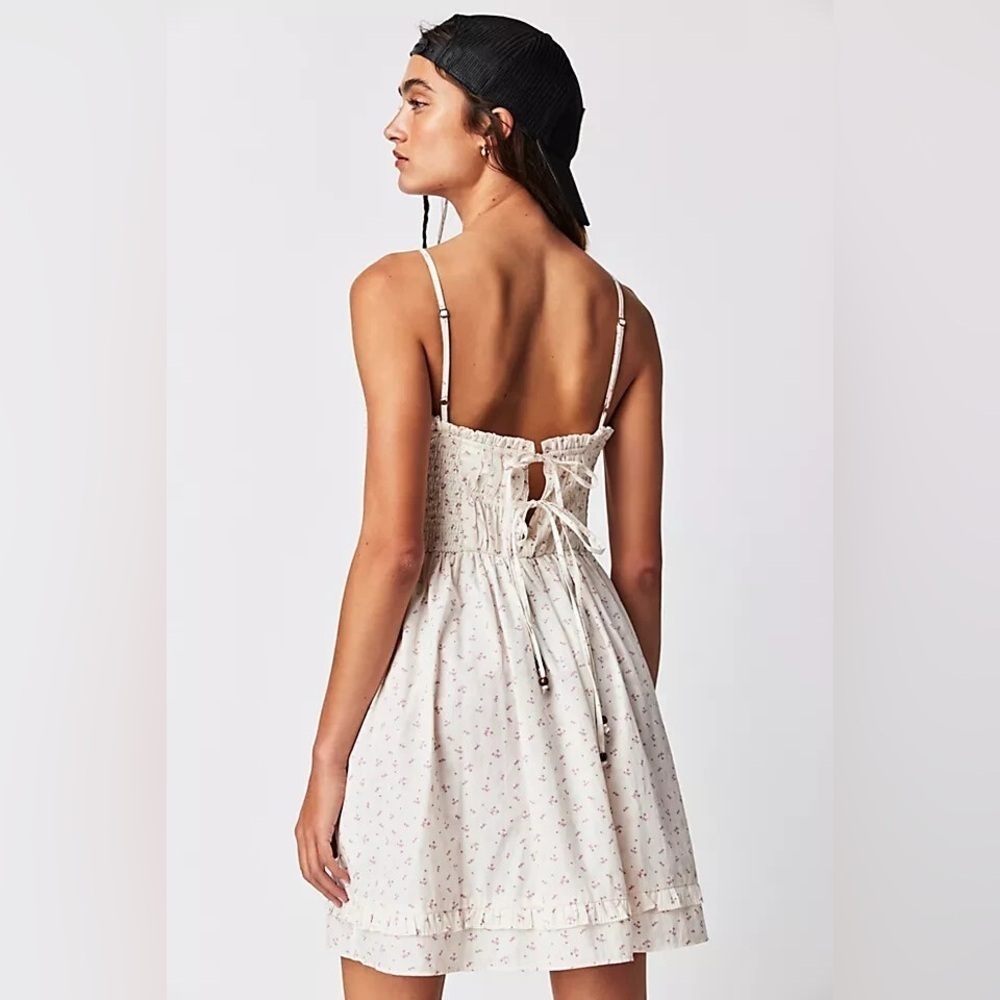 Free People Women's Small Gabby Cotton Mini Dress Sundress White Mini Cherry All - Picture 15 of 16